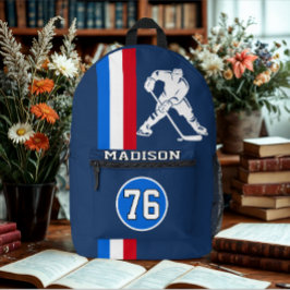 Mochila Impresa Número de nombre del jugador de hockey sobre hielo