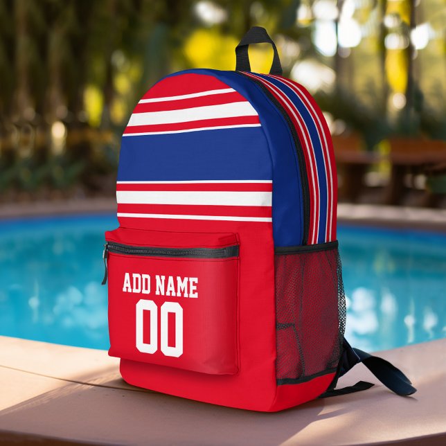 Mochila Impresa Número de nombre personalizado de Blue Red Footbal (Personalized Sports Backpack)