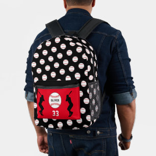 Mochila Impresa Número de silueta del jugador de bolas de béisbol