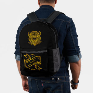 Mochila Impresa Obra De Búfalo De Bono De Oro Con Un Diseño Intrin