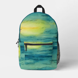 Mochila Impresa Océano acuático pintado a mano con artesanía Azul