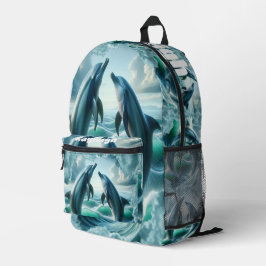 Mochila Impresa Océano delfines Verde azulados azul monograma |