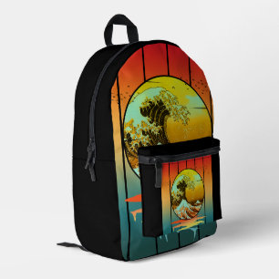 Mochila Impresa Océano ondulado de Kanagawa japonés de sol vintage