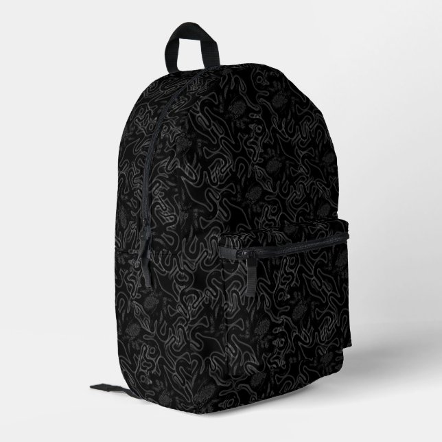 Mochila Impresa Octopus del mar profundo negro sobre efecto visual (Esquina izquierda trasera)