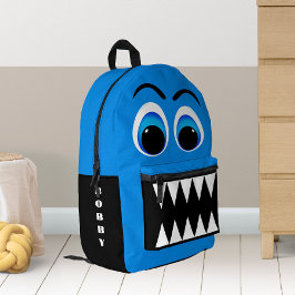 Mochila Impresa Ojos grandes de monstruo azul y dientes asustados 
