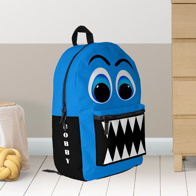 Mochila Impresa Ojos grandes de monstruo azul y dientes asustados  (Subido por el creador)