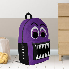 Mochila Impresa Ojos grandes de monstruo morado y dientes afilados