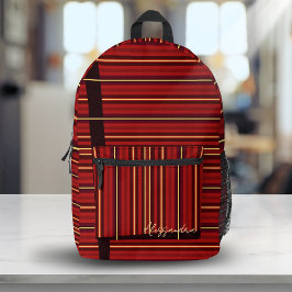 Mochila Impresa Ola de Patrón de Raya de Oro Rojo Borgoña con Nomb