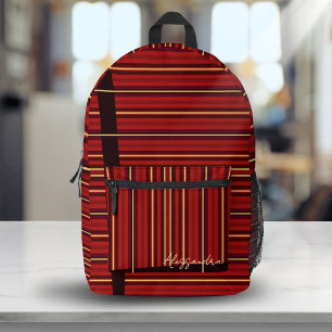 Mochila Impresa Ola de Patrón de Raya de Oro Rojo Borgoña con Nomb