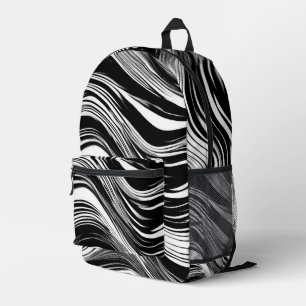 Mochila Impresa Ola negra y blanca abstracta