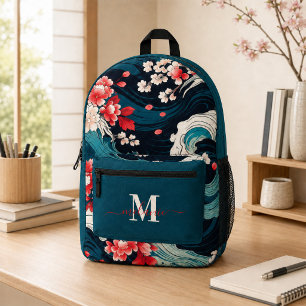 Mochila Impresa Olas de Sakura Japonesas con Monograma Personaliza