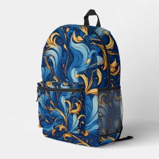 Mochila Impresa Olas Reales de Fantasía Remolinos Azules y Dorados