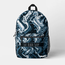 Mochila Impresa Onda azul y blanca abstracta personalizada