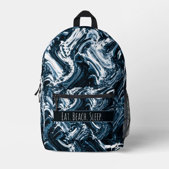 Mochila Impresa Onda azul y blanca abstracta personalizada (Anverso)