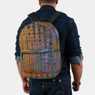 Mochila Impresa Ondas abstractas de boomerang retro naranja y aqua