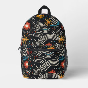 Mochila Impresa Ondas florales vibrantes abstractas en negro