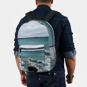 Mochila Impresa Ondas Y Barcos De Pesca En El Océano,