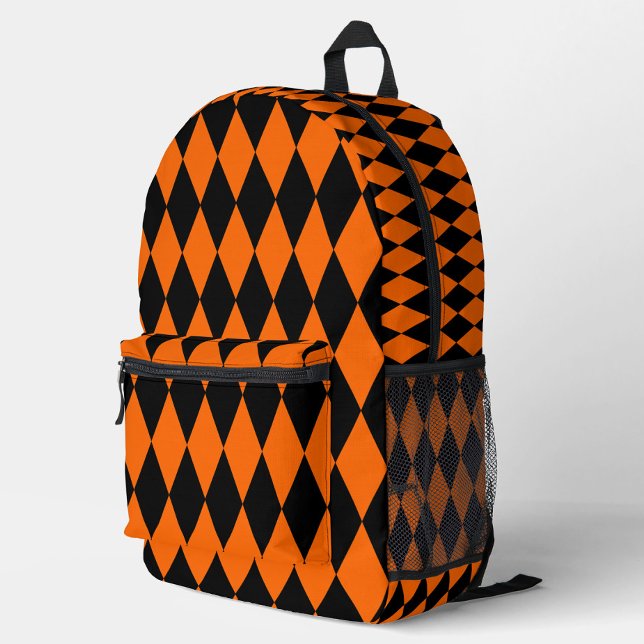 Mochila Impresa Orange Black Harlequin Diamonds Checkers Design  (Subido por el creador)