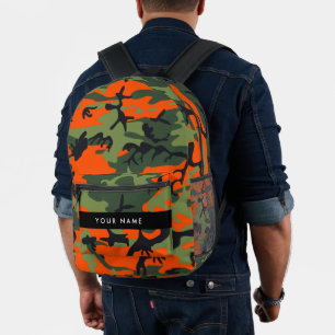 Mochila Impresa Orange Camouflage Pattern, Your name, Personalize
