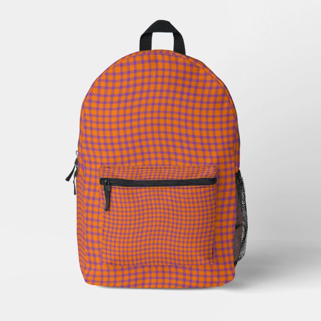 Mochila Impresa Orange Purple Plaid Checker Seamless Pattern (Anverso)