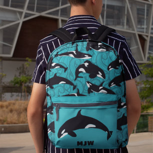 Mochila Impresa Orcas Ballenas Asesinas Azul Turquesa Personalizad