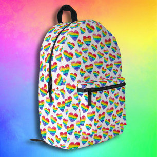Mochila Impresa Orgullo Arcoiris con los corazones a rayas blanco