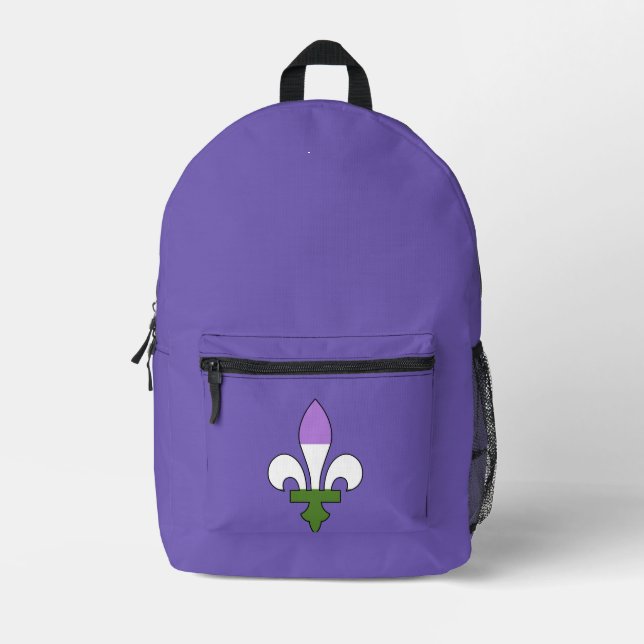 Mochila Impresa Orgullo genderqueer flor de lis (Anverso)