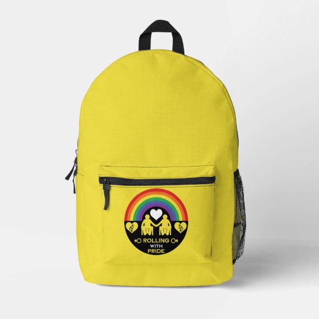 Mochila Impresa Orgullo LGBTQ Gay de Discapacidad en silla de rued (Anverso)