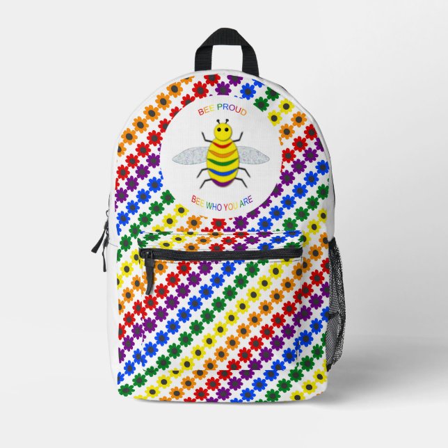 Mochila Impresa Orgulloso arcoíris y flores de la comunidad LGBT (Anverso)
