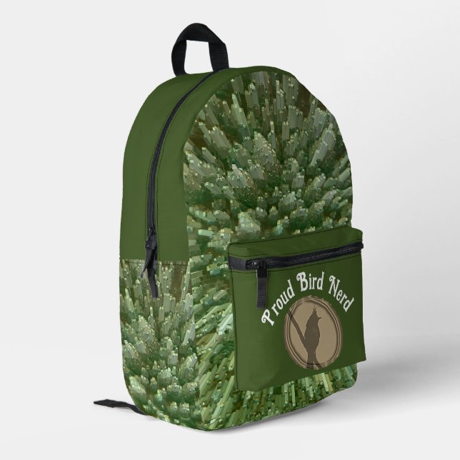Mochila Impresa Orgulloso pájaro Nerd Silhouette Brown Green Birde (Esquina izquierda trasera)
