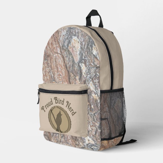 Mochila Impresa Orgulloso pájaro Nerd Silhouette Tree Wood Birder (Esquina derecha trasera )