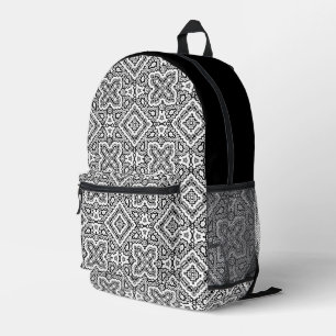 Mochila Impresa ornamento de patrones étnicos geométricos blanco y