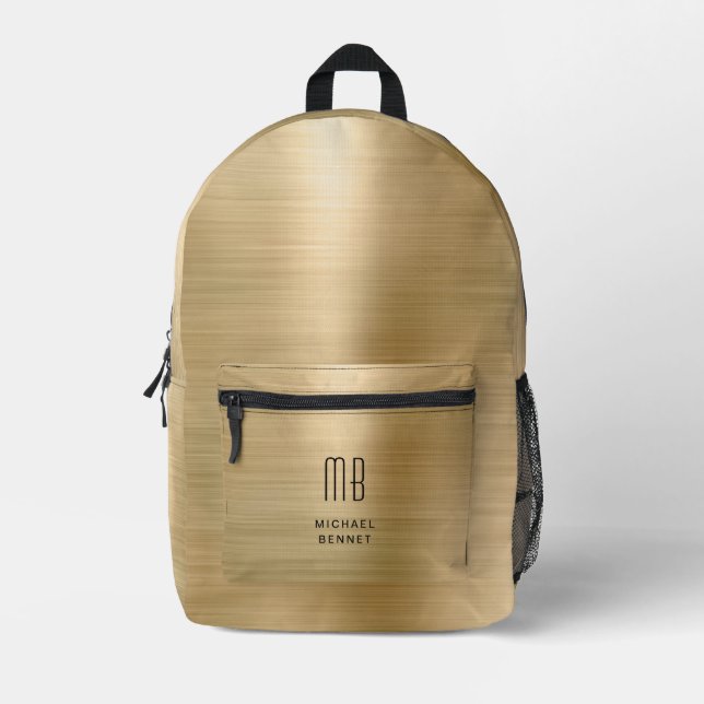 Mochila Impresa Oro de Monograma Moderno (Anverso)