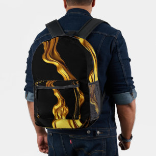 Mochila Impresa  Oro Negro Monocromo Opulento Remolino Líquido Ach