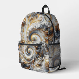 Mochila Impresa Oro, negro y blanco girando moderno abstracto