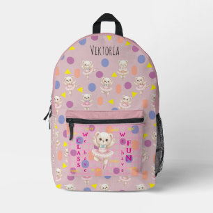 Mochila Impresa Osito bailarina rosa patrón continuo
