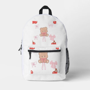 Mochila Impresa Osito Teddy Rosa Femenino Arco Cereza Pastel Coque