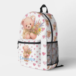 Mochila Impresa Oso de peluche de flores silvestres con nombre per