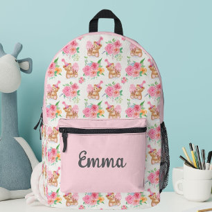 Mochila Impresa Oso de peluche niña rosa helado con peonías