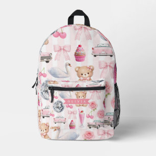 Mochila Impresa Oso de peluche rosa coqueto personalizado retro ad