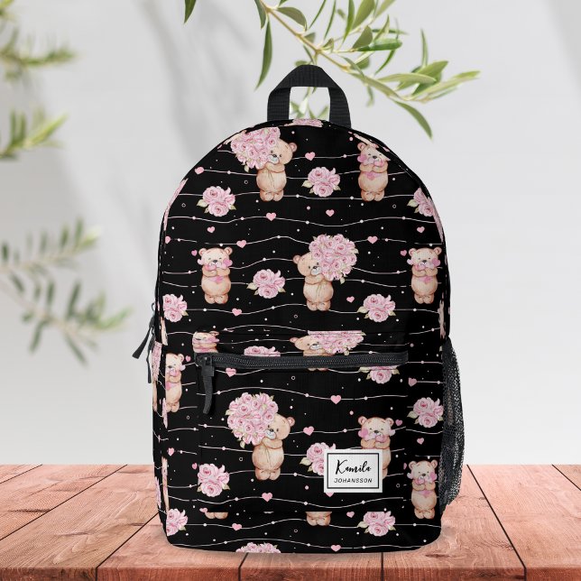 Mochila Impresa Oso De Teddy De Coquette Con Flores Rosa Personali (Subido por el creador)