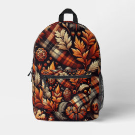 Mochila Impresa Otoño Plaid deja beige Naranja