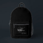 Mochila Impresa Padre De Regalo De Groom Monograma Clásico Negro R<br><div class="desc">Regalos De Bodas Padre Del Regalo De Groom Moda Clásica Monograma Guión Personalizado Nombre Del Padre E Mochila Rustica Inicial Impresa Negro. Haga clic en personalizar esta plantilla para personalizar con la inicial del monograma, el nombre del padre y la fecha del matrimonio rápida y fácilmente. La mochila impresa Rustic...</div>