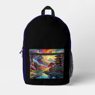 Mochila Impresa Pagoda y paisaje coloreado