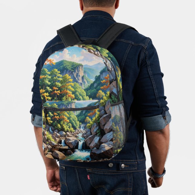 Mochila Impresa Paisaje de la cascada de Serene Mountain (Insitu (Modelo))