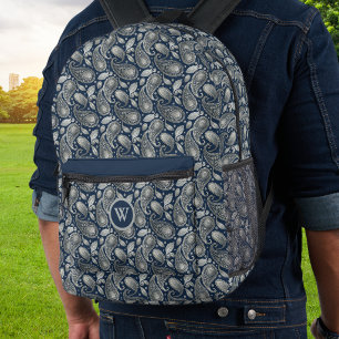 Mochila Impresa Paisley en Azul Marino con Estilo Vintage Monogram