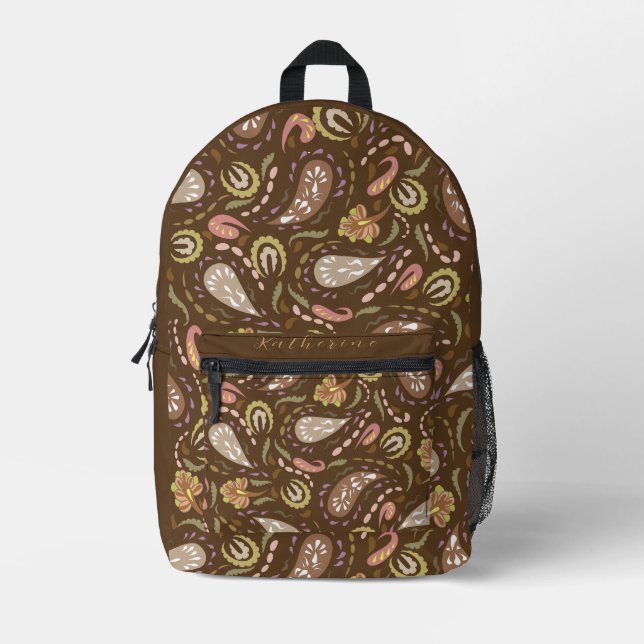 Mochila Impresa Paisley Marrón (Anverso)
