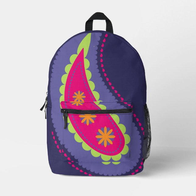 Mochila Impresa Paisley morada y rosa (Anverso)
