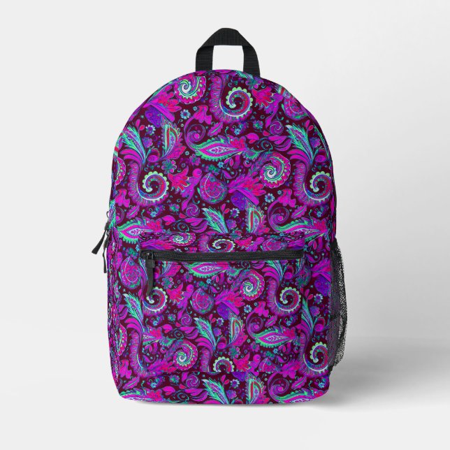 Mochila Impresa Paisley Púrpura (Anverso)