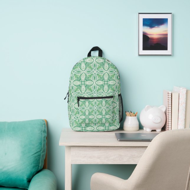 Mochila Impresa Paisley Verde y Blanco (in situ)